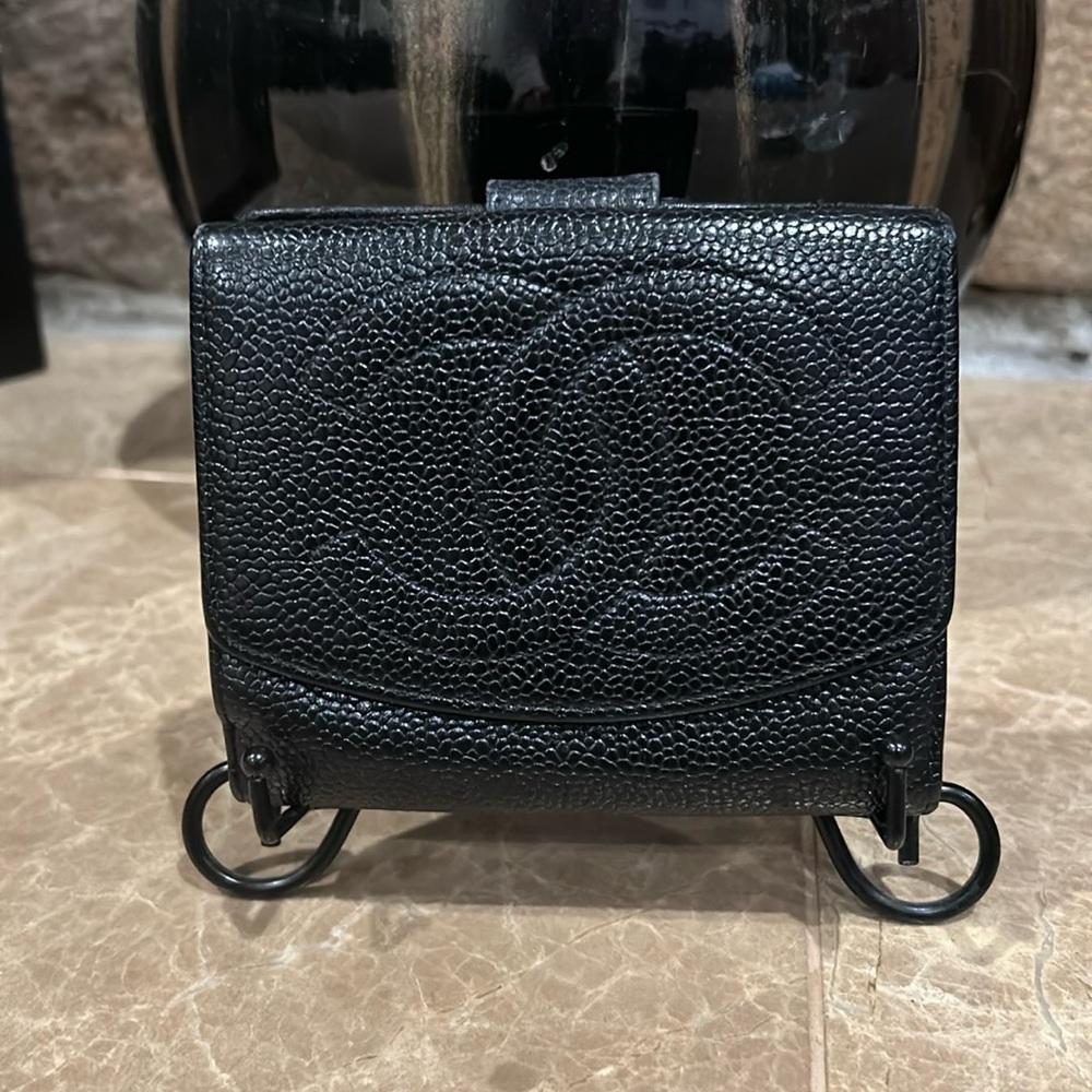 Chanel W/COA Card Classic Vintage Interlocking CC Logo Small Snap Bifold Wallet - Picture 1 of 10